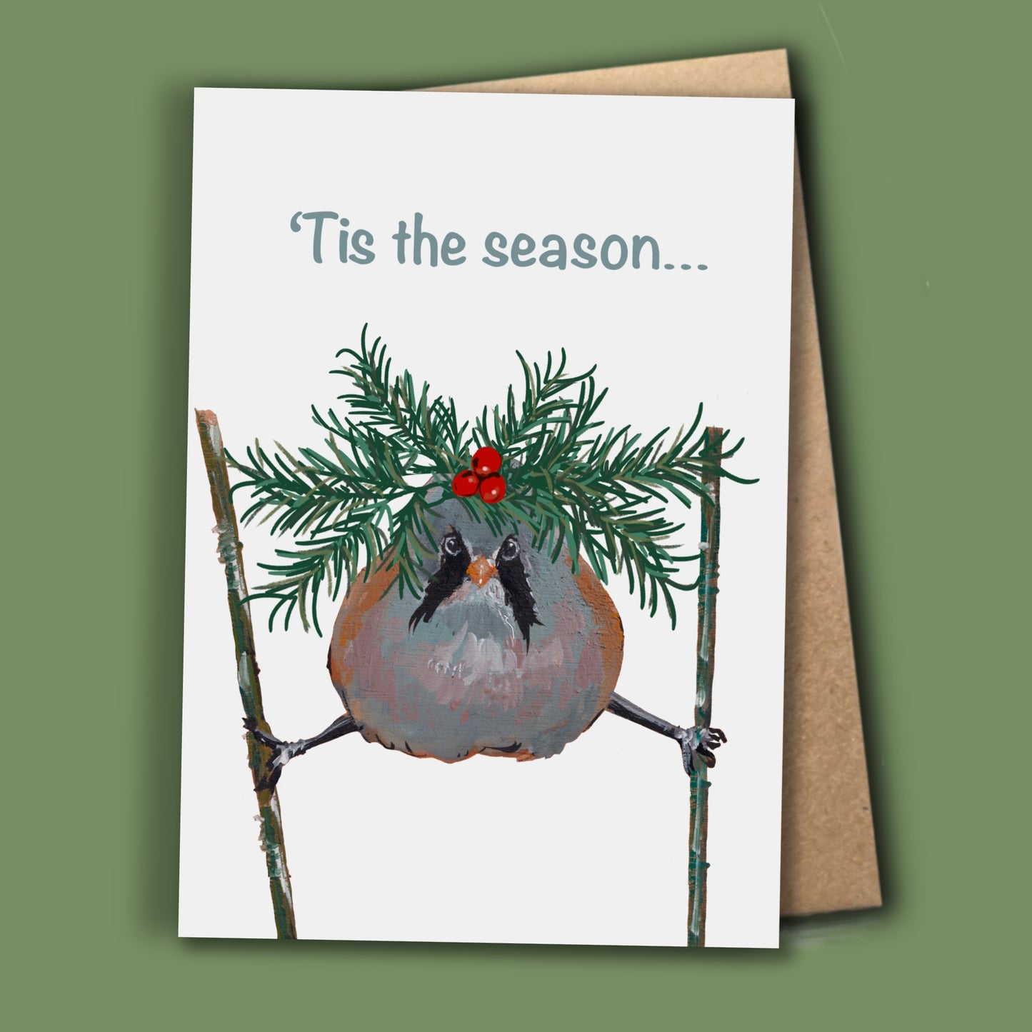 Bearded Tit Christmas Card - Fiddles - A6