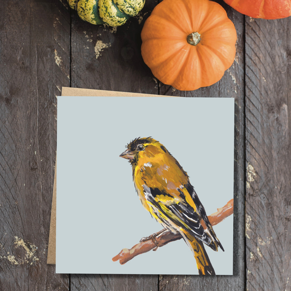 Fluffy Bum the Siskin Eco-Friendly Greetings Card | Wildlife Stationery