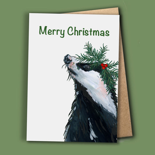Badger Christmas Card - Basil - A6
