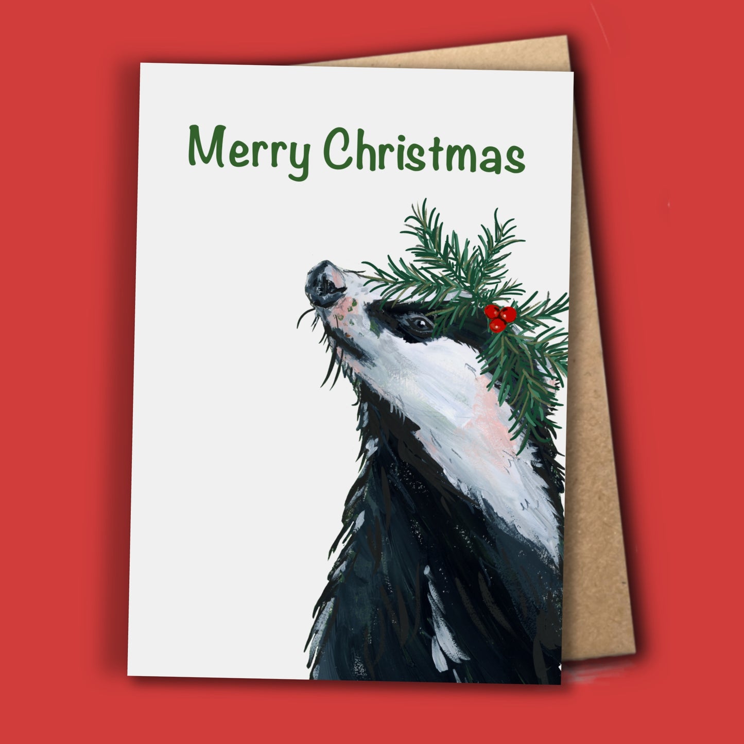 Badger Christmas Card - Basil - A7