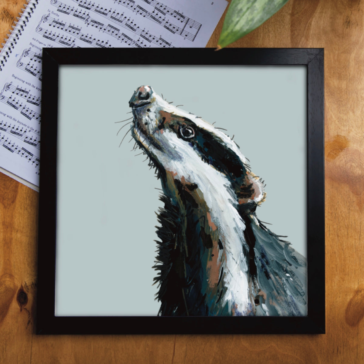 View of the eco-friendly Bandit the Badger art card by Ellwood Parker.