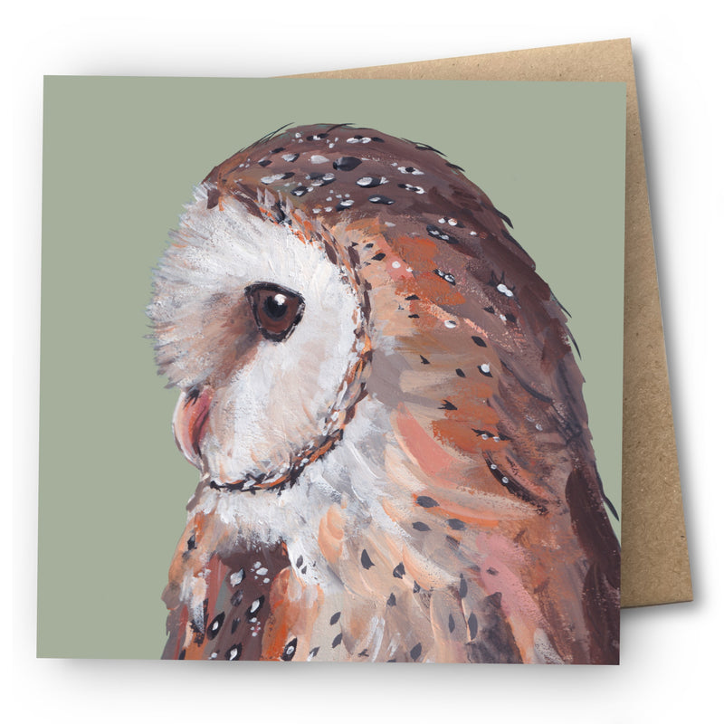 Barn Owl Greetings Card - Feathers