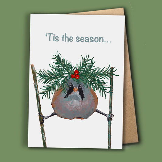 Bearded Tit Christmas Card - Fiddles - A6