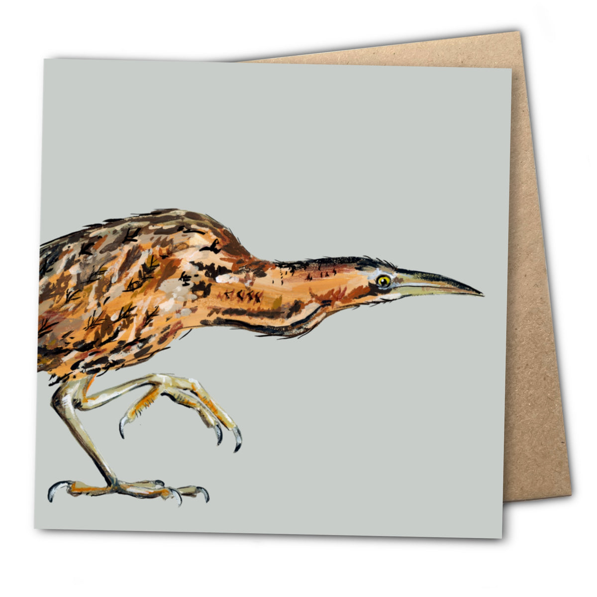 A plastic-free, eco friendly wildlife card of a creeping bittern. A high quality art card.