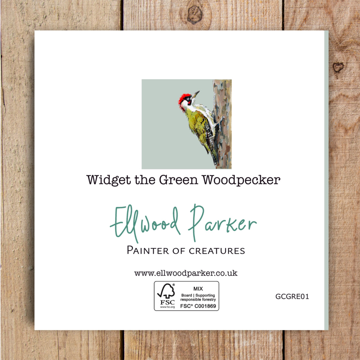 Widget the Green Woodpecker Eco-Friendly Greetings Card | Wildlife Stationery