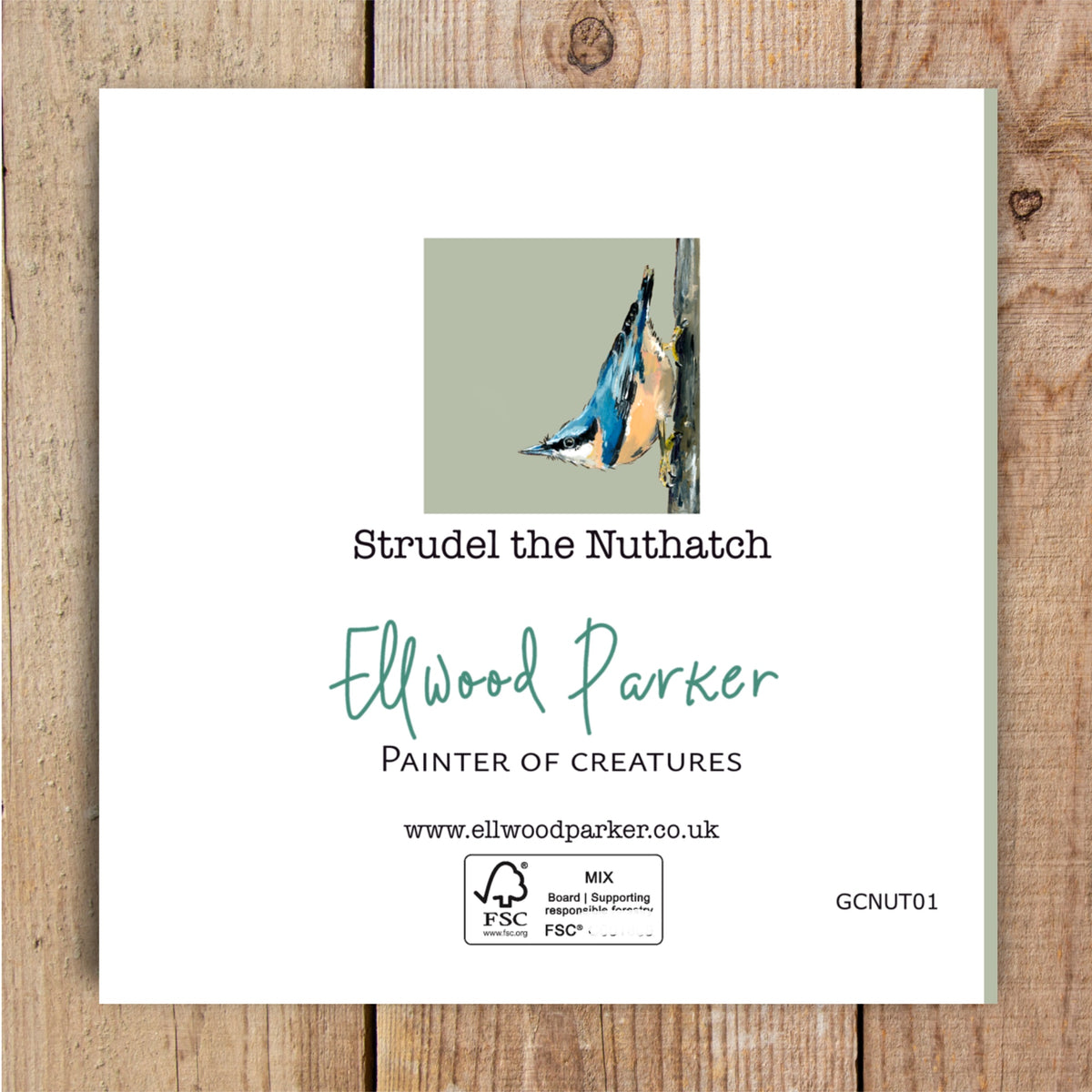 Strudel the Nuthatch Eco-Friendly Greetings Card | Wildlife Stationery