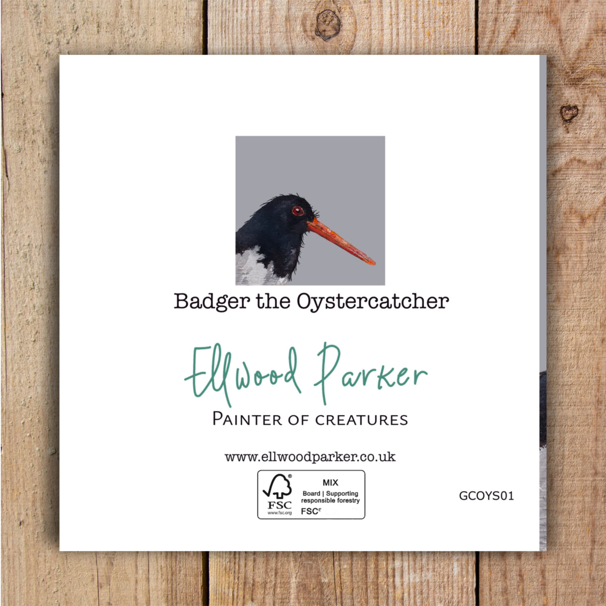 Badger the Oystercatcher Eco-Friendly Greetings Card | Wildlife Stationery