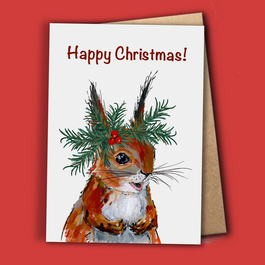 Red Squirrel Christmas Card - Pistachio - A7