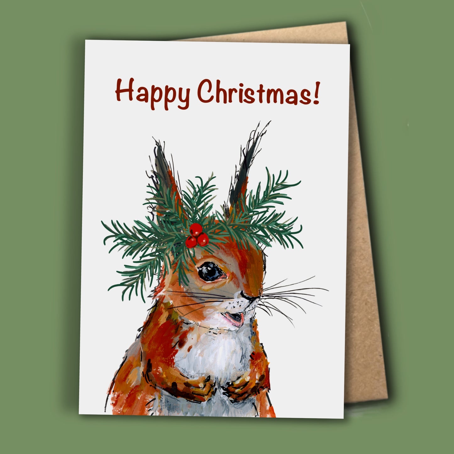 Red Squirrel Christmas Card - Pistachio - A6