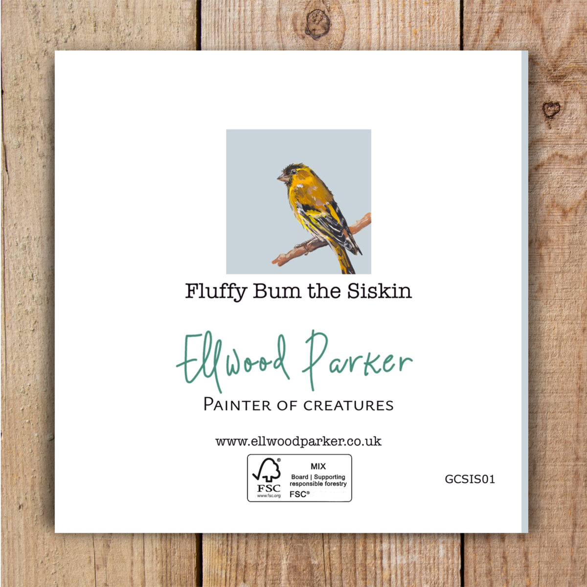 Fluffy Bum the Siskin Eco-Friendly Greetings Card | Wildlife Stationery