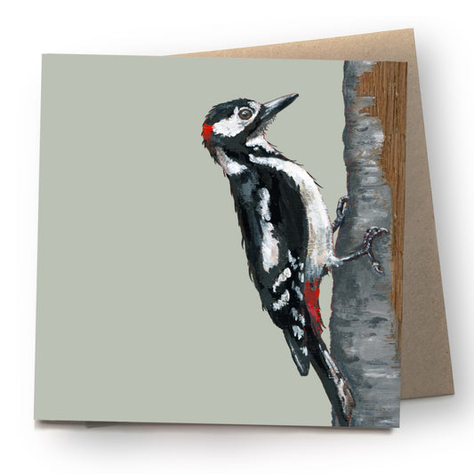 Woodpecker Greetings Card - Fluffy