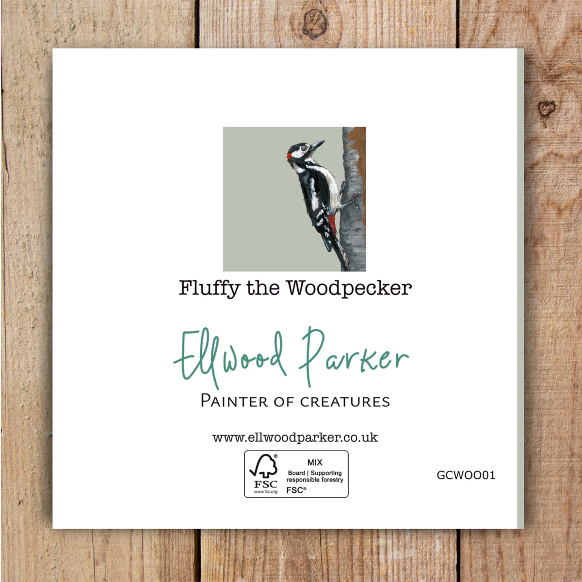 Fluffy the Woodpecker Eco-Friendly Greetings Card | Wildlife Stationery